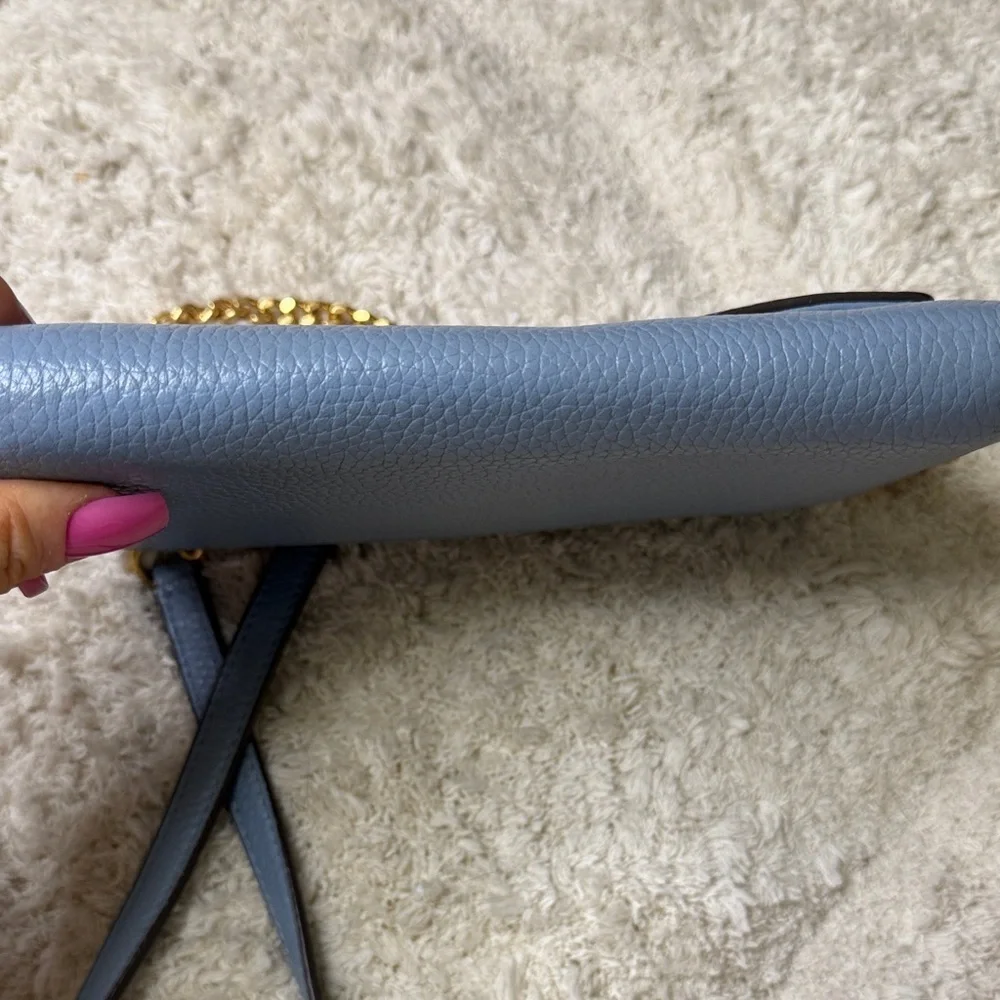 Tory Burch Sky Blue Britten Pebbled Leather Combo Crossbody Bag